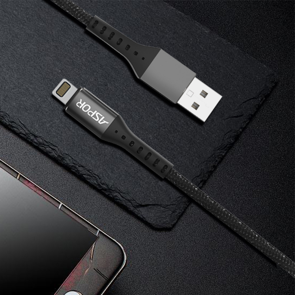 Кабель Aspor A167 USB – Lightning 2.4A/1м- чорний