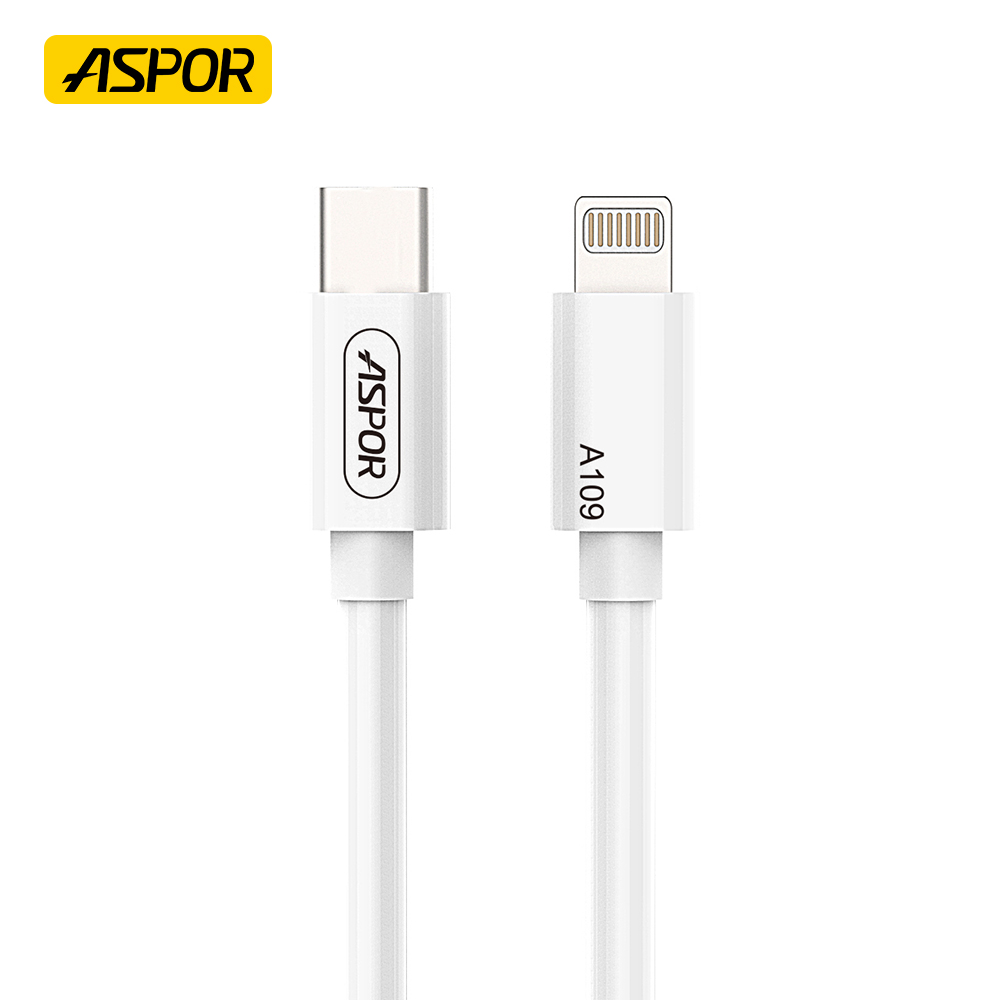 Кабель Aspor A109PD L Type-C – Lightning 27W/2м- білий