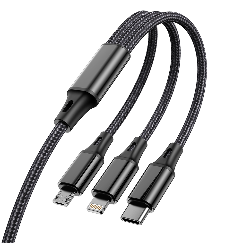 Кабель Aspor AC-23 3в1 (Lightning/micro USB/Type-C) 3A/1м- чорний