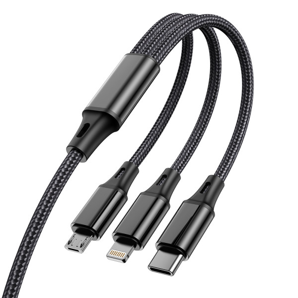 Кабель Aspor AC-23 3в1 (Lightning/micro USB/Type-C) 3A/1м- чорний Кабель Aspor AC-23 3в1 (Lightning/micro USB/Type-C) 3A/1м- чорний