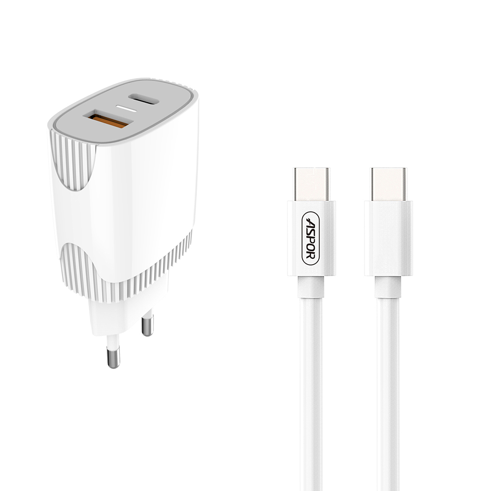 Мережевий зарядний пристрій Aspor A816 PD + QC Fast Charger 2в1 Type-C + Type-C- білий