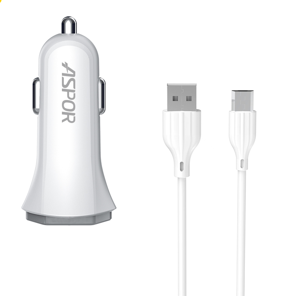 Автомобільний зарядний пристрій Aspor A903 (2USB/3.4A) + USB кабель Micro- білий