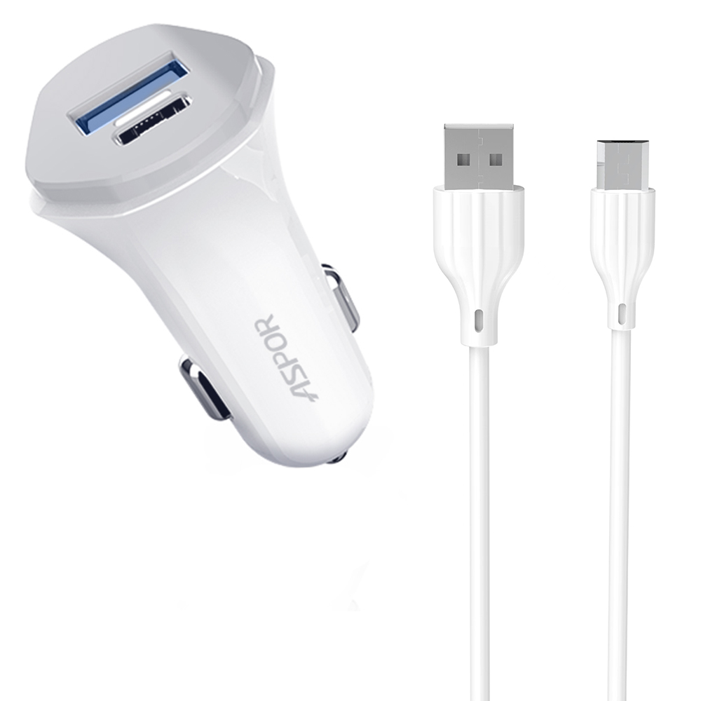 Автомобільний зарядний пристрій Aspor A903 (2USB/3.4A) + USB кабель Micro- білий