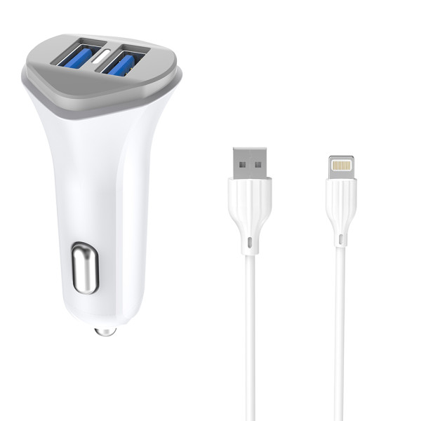 Автомобільний зарядний пристрій Aspor A903 (2USB/3.4A) + USB кабель Lightning- білий Автомобільний зарядний пристрій Aspor A903 (2USB/3.4A) + USB кабель Lightning- білий