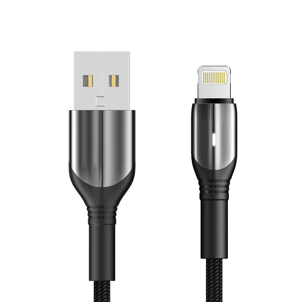 Кабель Aspor AC-09 Nylon LED USB – Lightning (3A/1м)- чорний