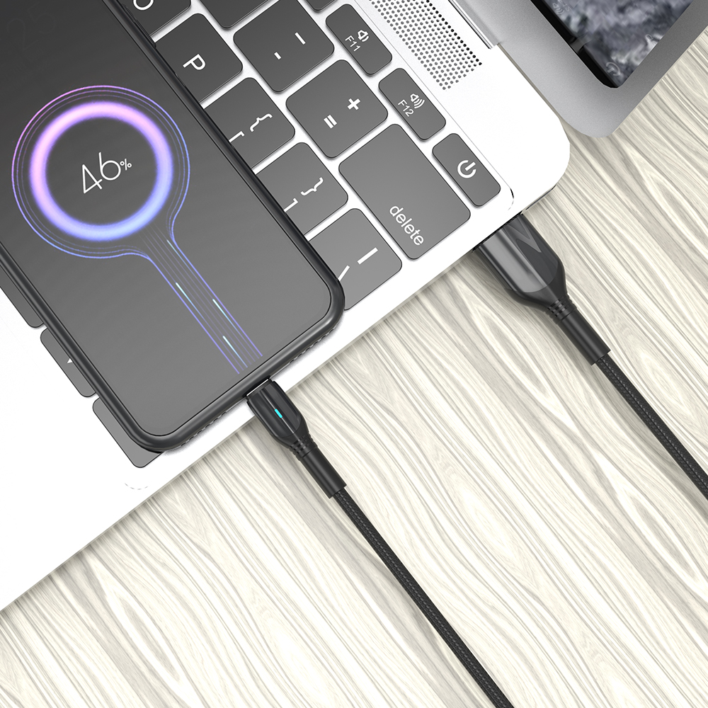 Кабель Aspor AC-09 Nylon LED USB – Lightning (3A/1м)- чорний