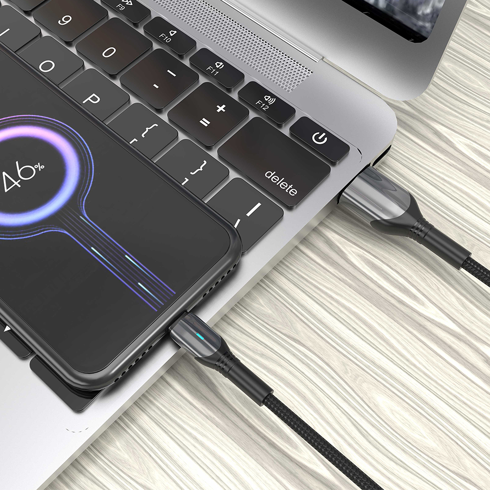 Кабель Aspor AC-10 Nylon LED USB – Type-C (3A/1м)- чорний