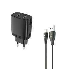 Мережевий зарядний пристрій Aspor A811 (2USB/2.4A) + кабель USB – Type-C- чорний