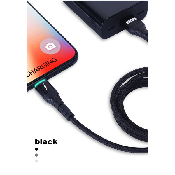 Кабель Aspor A180 Nylon LED USB – Type-C (2.4A/1м)- чорний Кабель Aspor A180 Nylon LED USB – Type-C (2.4A/1м)- чорний