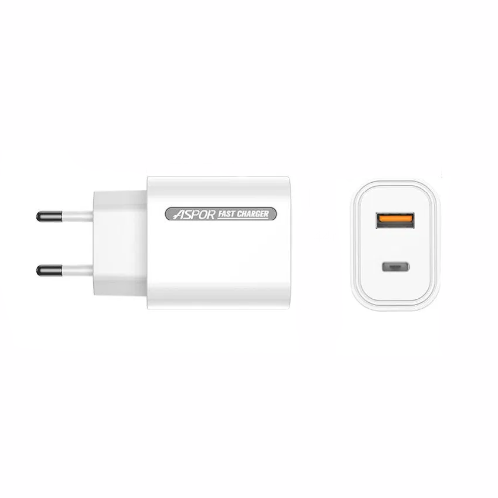 Мережевий зарядний пристрій Aspor A806 Fast Charger (USB/USB-C/3A/33W)- білий