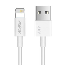 Кабель Aspor A106 USB – Lightning (3A/1.2м)- білий Кабель Aspor A106 USB – Lightning (3A/1.2м)- білий