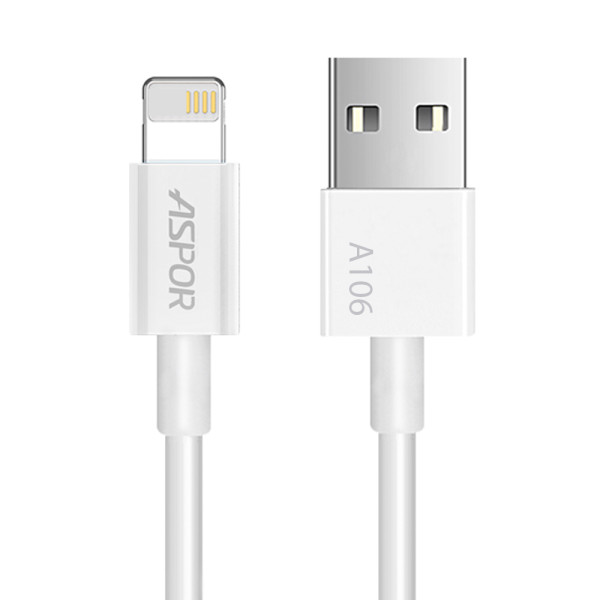 Кабель Aspor A106 USB – Lightning (3A/1.2м)- білий Кабель Aspor A106 USB – Lightning (3A/1.2м)- білий