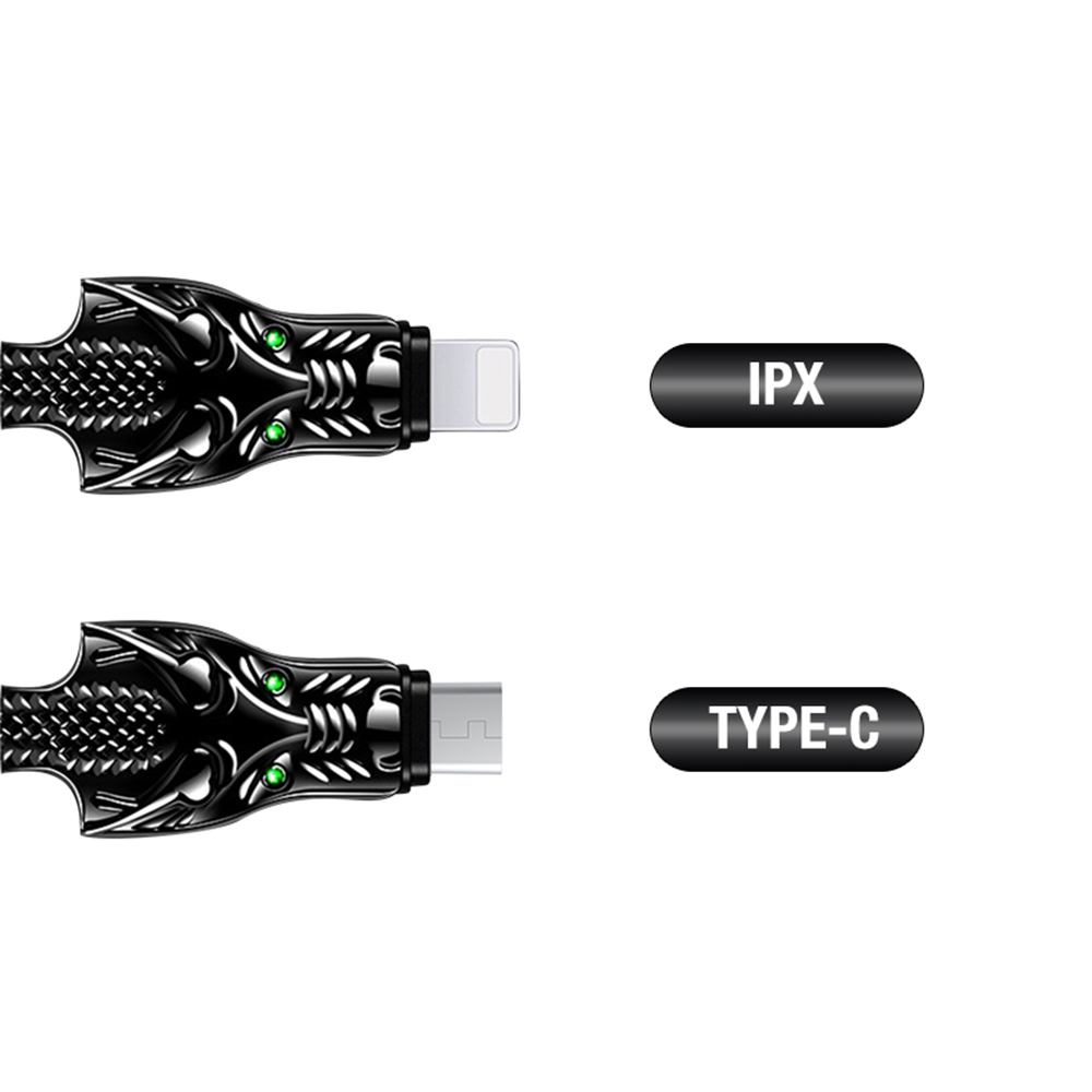 Кабель Aspor A196 Dragon Nylon LED USB – Lightning (2.4A/1м)- чорний