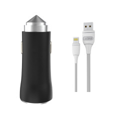 Автомобільний зарядний пристрій Aspor A918 Metal LED (2USB/3.4A) + кабель USB – Lightning- чорний