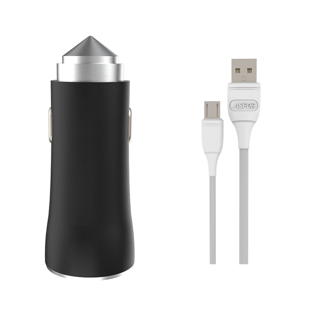 Автомобільний зарядний пристрій Aspor A918 Metal LED (2USB/3.4A) + USB кабель Micro- червоний