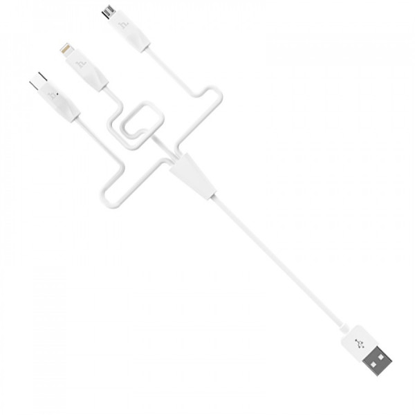 Кабель Hoco X1 Rapid charging 3в1 (Lightning /micro USB/Type-C) 1м- білий Кабель Hoco X1 Rapid charging 3в1 (Lightning /micro USB/Type-C) 1м- білий