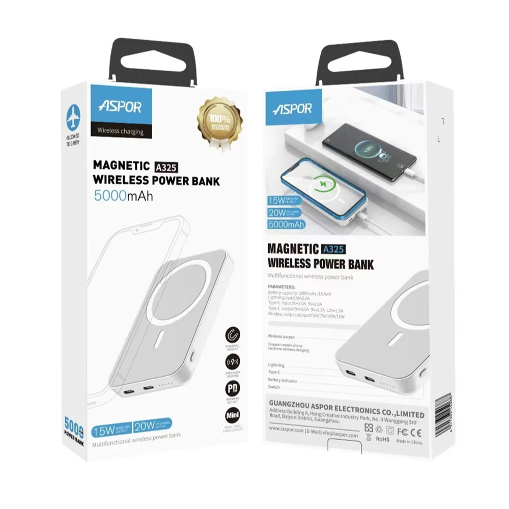 Портативний зарядний пристрій (Повербанк) Aspor A325 MagSafe Battery Pack 5000 mAh (Type-C/Lightning/20W)- чорний