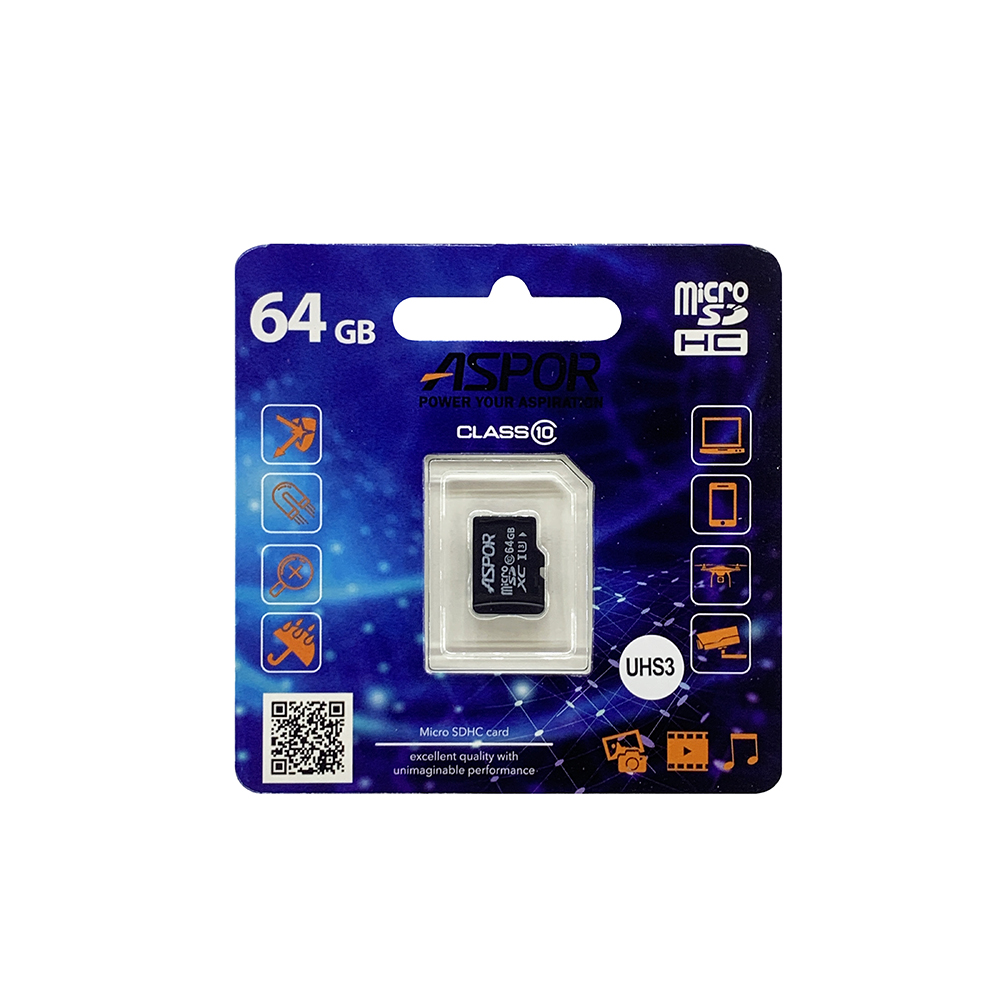 Карта пам`яті Aspor MicroSDHC 64GB UHS-III (Class 10) (тільки карта)