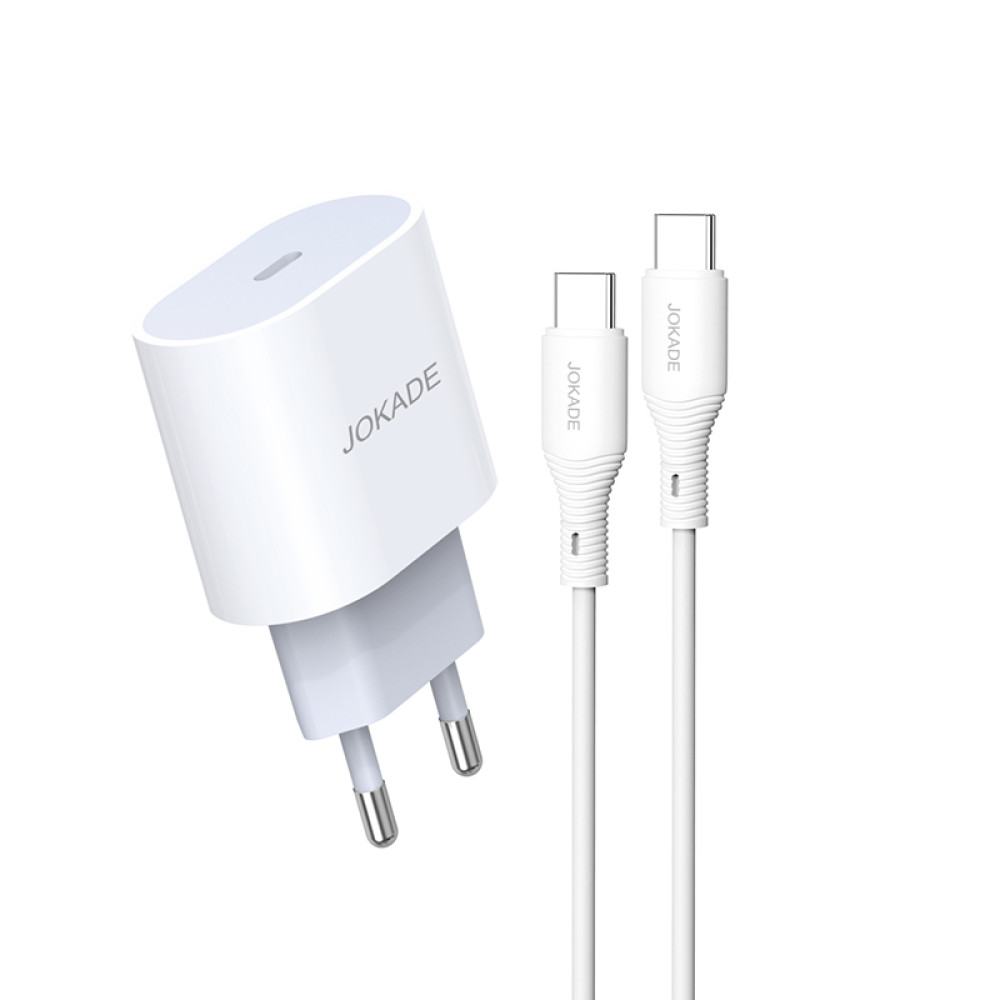 Мережевий зарядний пристрій Jokade JB010 (USB-C/PD25W) + кабель Type-C - Type-C- білий