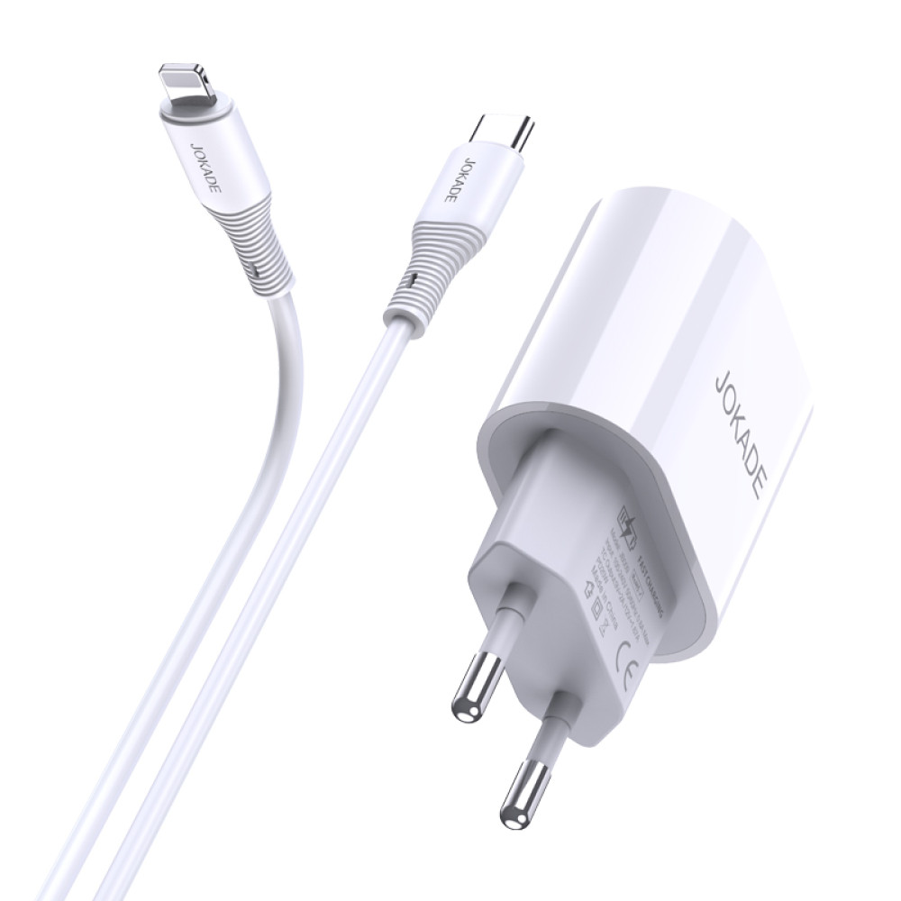 Мережевий зарядний пристрій Jokade JB010 (USB-C/PD25W) + кабель Type-C- Lightning- білий