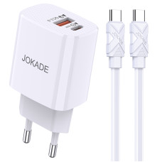 Мережевий зарядний пристрій Jokade JB042 (USB-C/USB/QC18W/PD20W) + кабель Type-C - Type-C- білий
