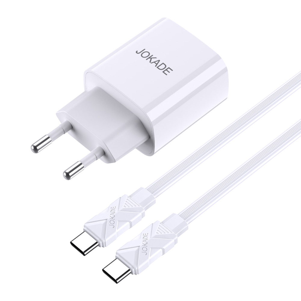 Мережевий зарядний пристрій Jokade JB042 (USB-C/USB/QC18W/PD20W) + кабель Type-C - Type-C- білий