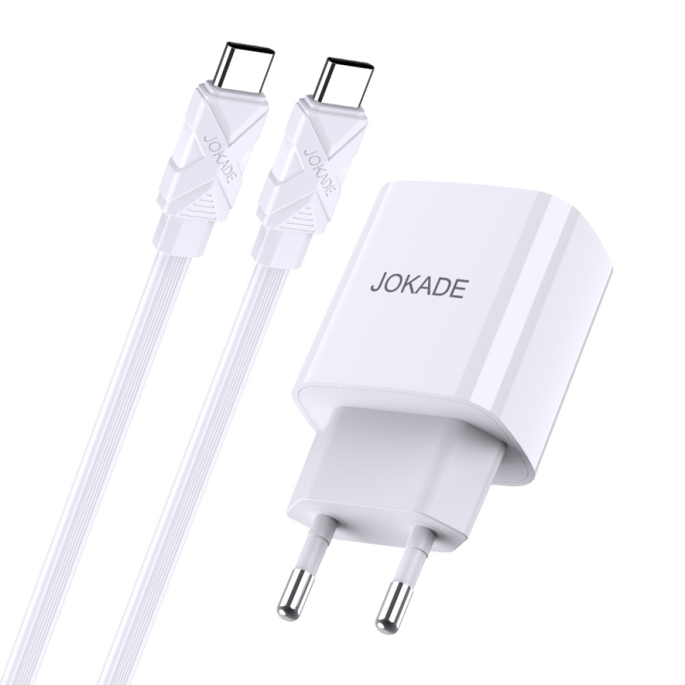 Мережевий зарядний пристрій Jokade JB042 (USB-C/USB/QC18W/PD20W) + кабель Type-C - Type-C- білий
