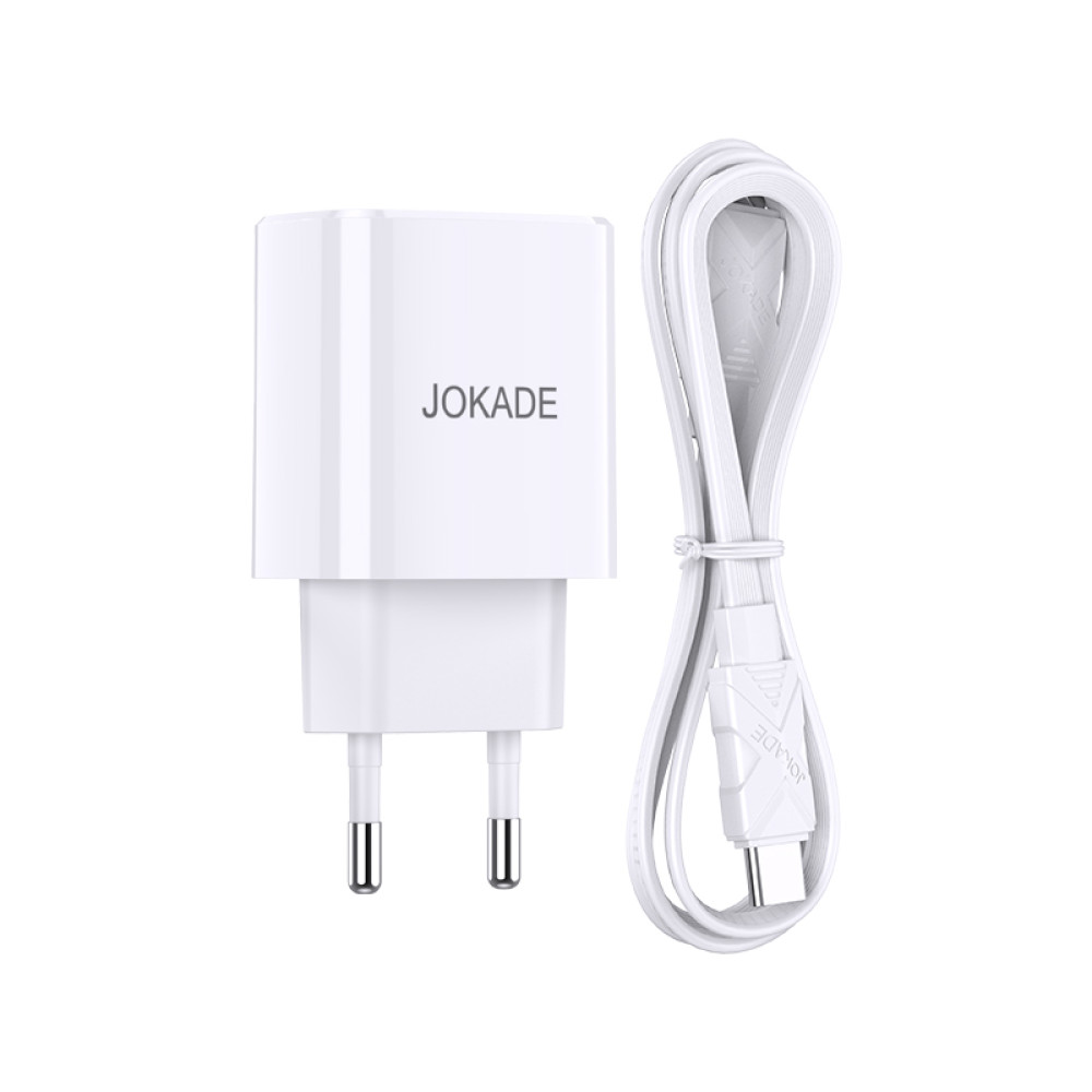 Мережевий зарядний пристрій Jokade JB042 (USB-C/USB/QC18W/PD20W) + кабель Type-C - Lightning- білий
