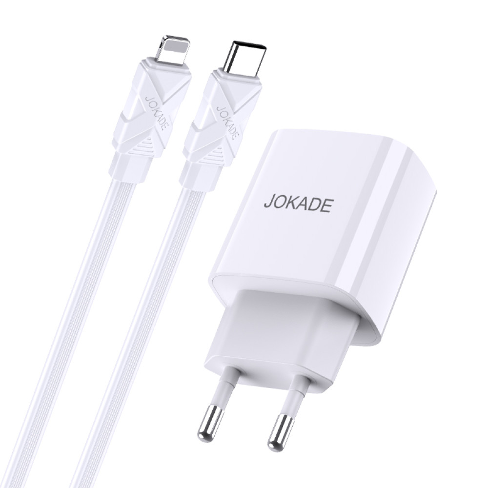 Мережевий зарядний пристрій Jokade JB042 (USB-C/USB/QC18W/PD20W) + кабель Type-C - Lightning- білий