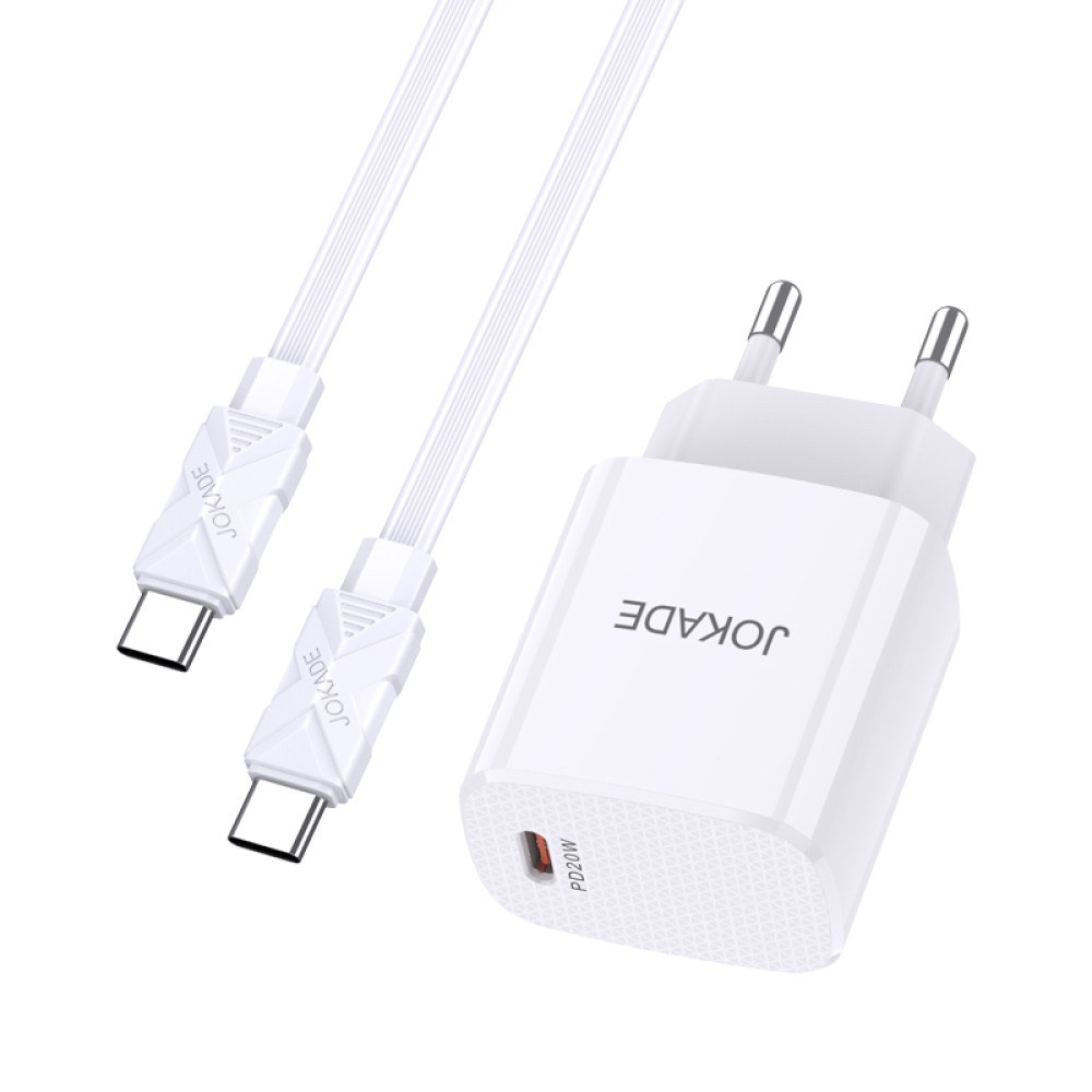 Мережевий зарядний пристрій Jokade JB044 (USB-C/PD20W) + кабель Type-C - Type-C- білий