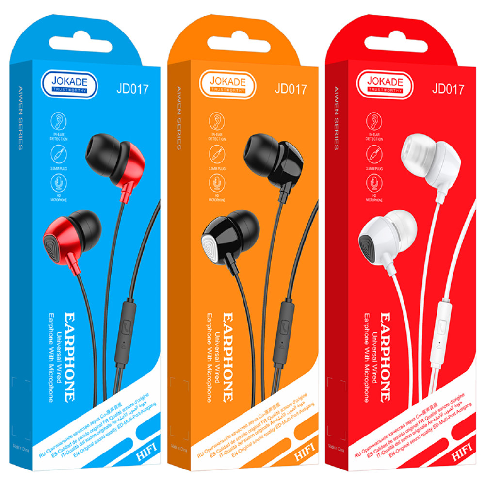 Навушники з мікрофоном Jokade JD017 EarPhone (3.5мм)- червоний