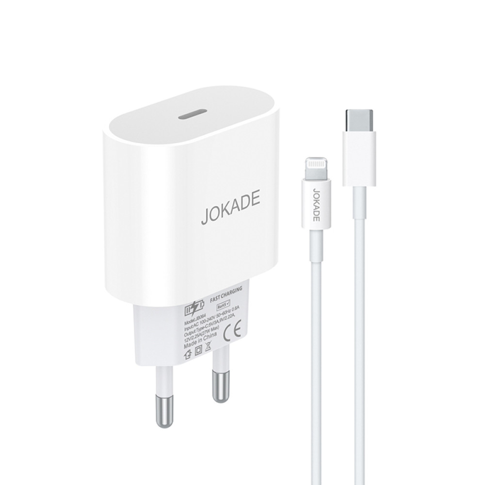 Мережевий зарядний пристрій Jokade JB065 (USB-C/27W) + кабель Type-C – Lightning- білий