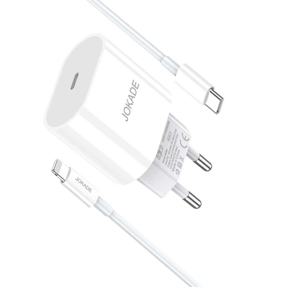 Мережевий зарядний пристрій Jokade JB065 (USB-C/27W) + кабель Type-C – Lightning- білий