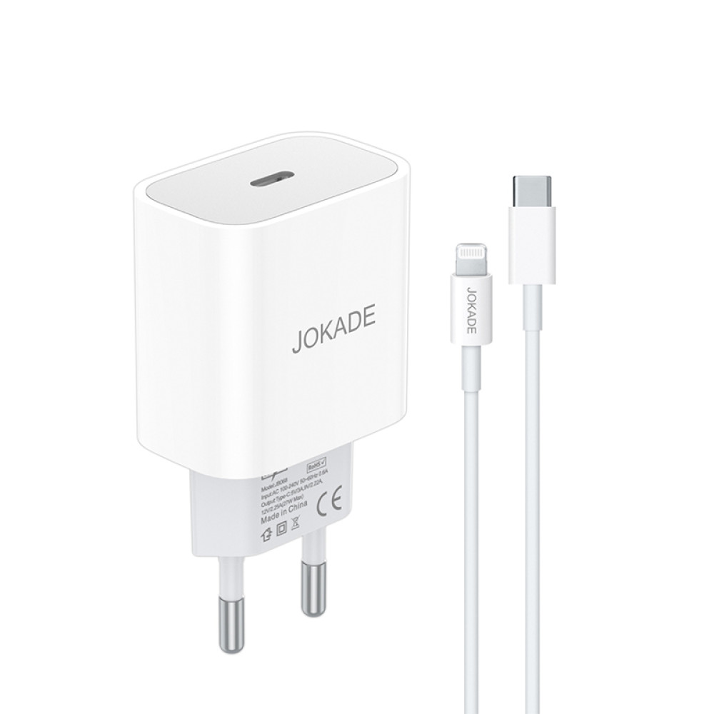 Мережевий зарядний пристрій Jokade JB069 (USB-C/27W) + кабель Type-C – Lightning- білий