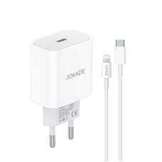 Мережевий зарядний пристрій Jokade JB069 (USB-C/27W) + кабель Type-C – Lightning- білий