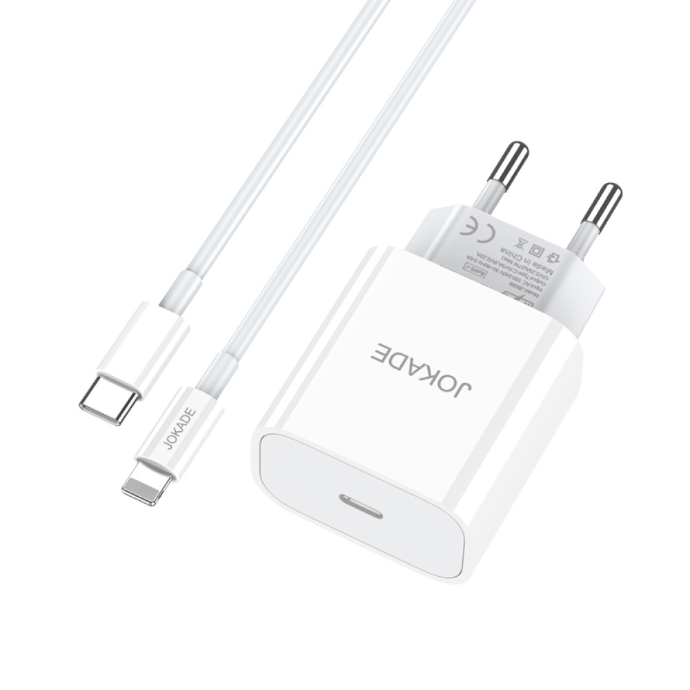 Мережевий зарядний пристрій Jokade JB069 (USB-C/27W) + кабель Type-C – Lightning- білий