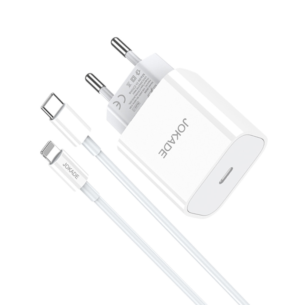 Мережевий зарядний пристрій Jokade JB069 (USB-C/27W) + кабель Type-C – Lightning- білий