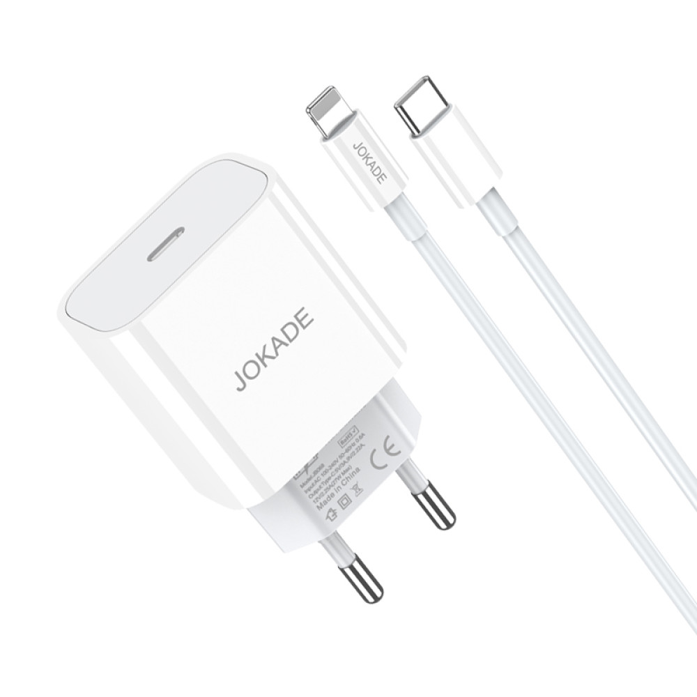 Мережевий зарядний пристрій Jokade JB069 (USB-C/27W) + кабель Type-C – Lightning- білий
