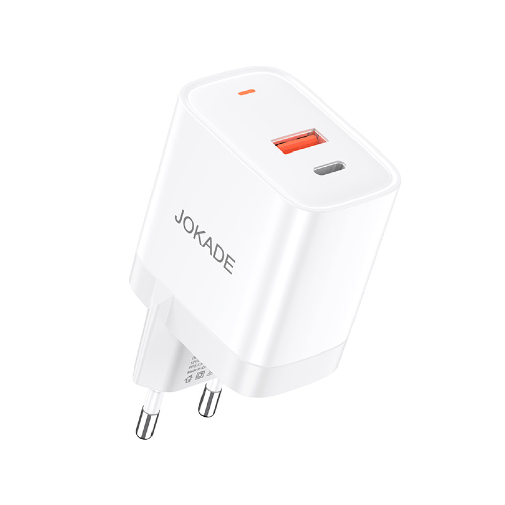 Мережевий зарядний пристрій Jokade JB081 (USB/USB-C/30W/QC3.0)- білий