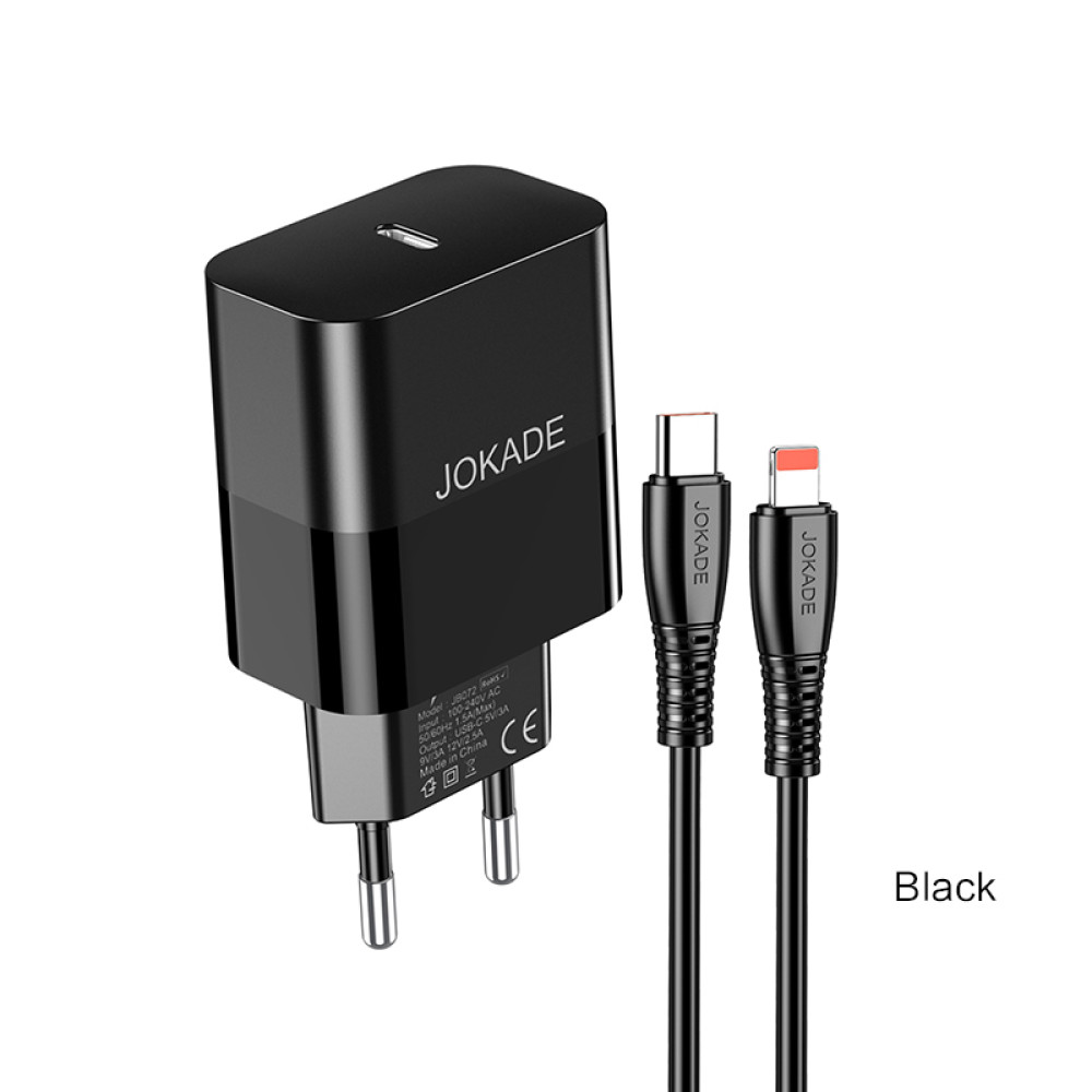 Мережевий зарядний пристрій Jokade JB073 (USB-C/30W) + кабель Type-C – Lightning- чорний