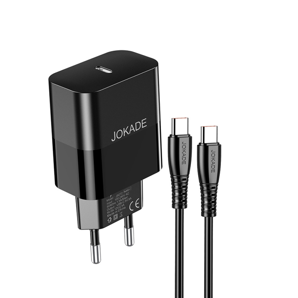 Мережевий зарядний пристрій Jokade JB073 (USB-C/30W) + кабель Type-C – Type-C- чорний