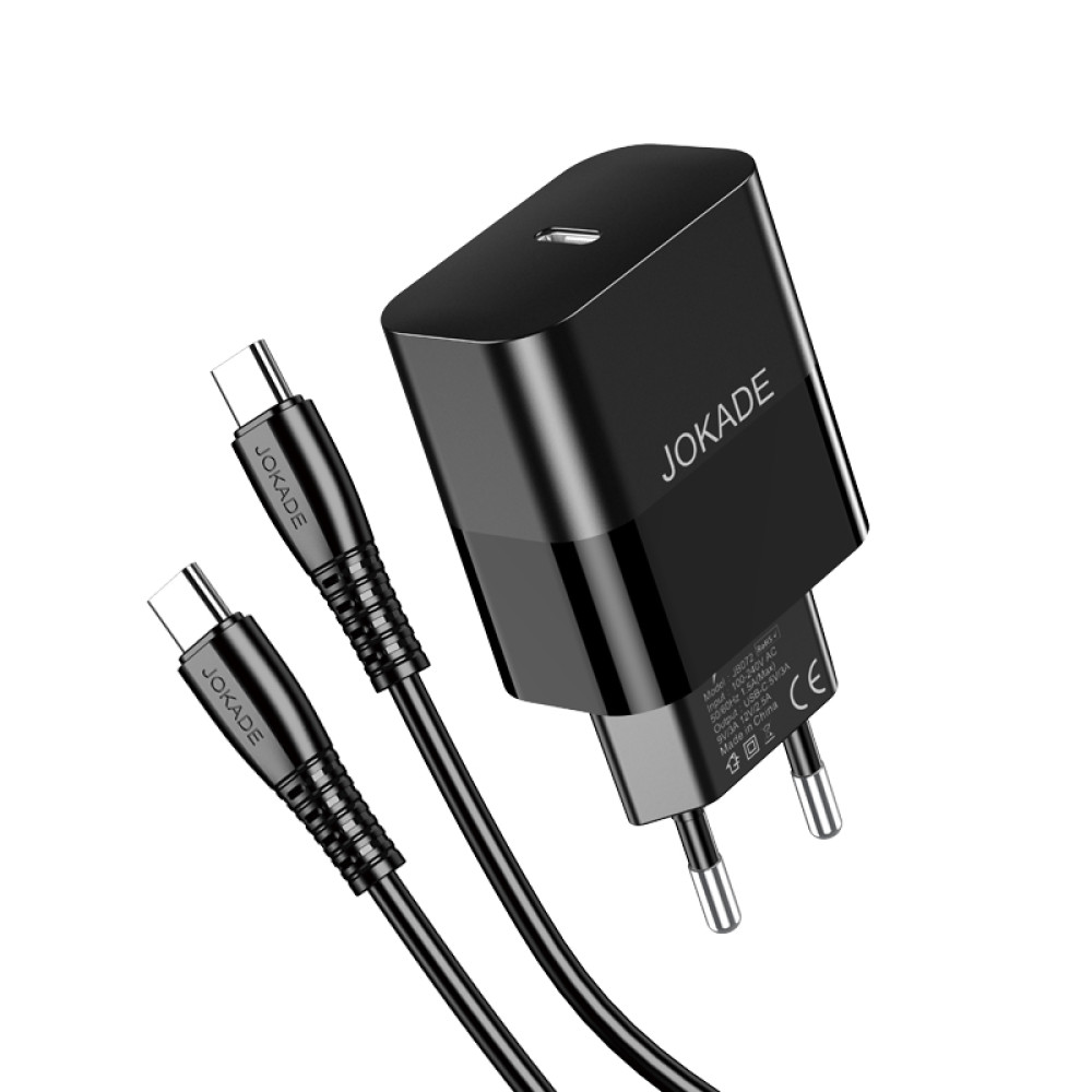 Мережевий зарядний пристрій Jokade JB073 (USB-C/30W) + кабель Type-C – Type-C- чорний