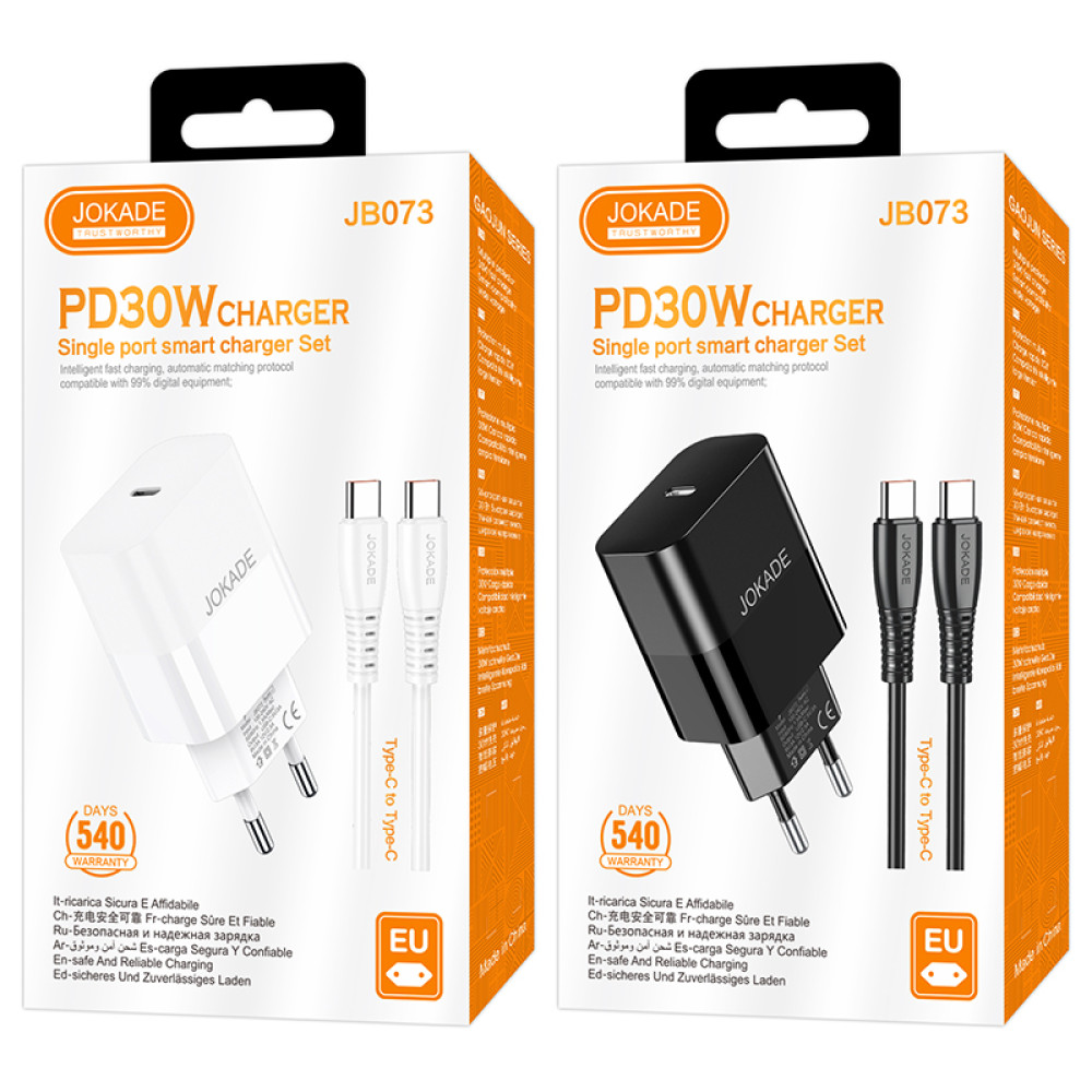 Мережевий зарядний пристрій Jokade JB073 (USB-C/30W) + кабель Type-C – Type-C- чорний