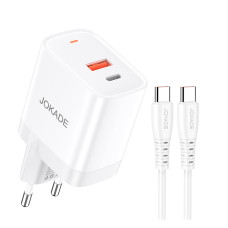 Мережевий зарядний пристрій Jokade JB082 (USB/USB-C/30W/QC3.0) + кабель Type-C – Type-C- білий