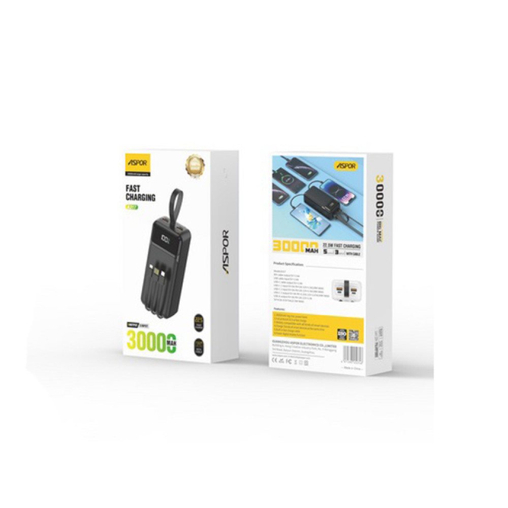 Портативний зарядний пристрій (Повербанк) Aspor A317 Fast Charge 30000mAh- чорний