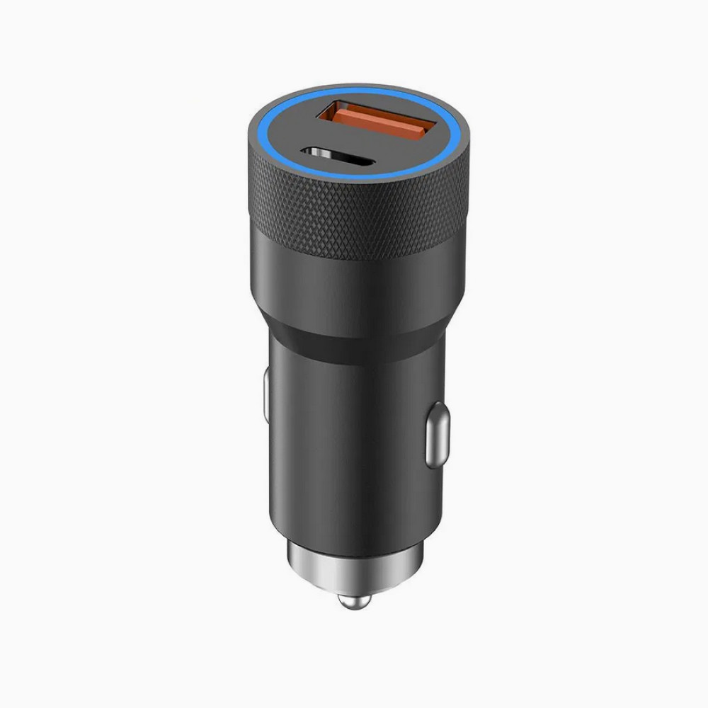 Автомобільний зарядний пристрій Aspor A909 PD Metal (USB/USB-C/3.4A/38W) LED + кабель Type-C – Type-C- чорний