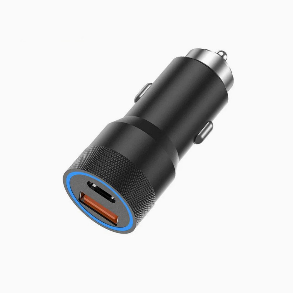 Автомобільний зарядний пристрій Aspor A909 PD Metal (USB/USB-C/3.4A/38W) LED + кабель Type-C – Type-C- чорний