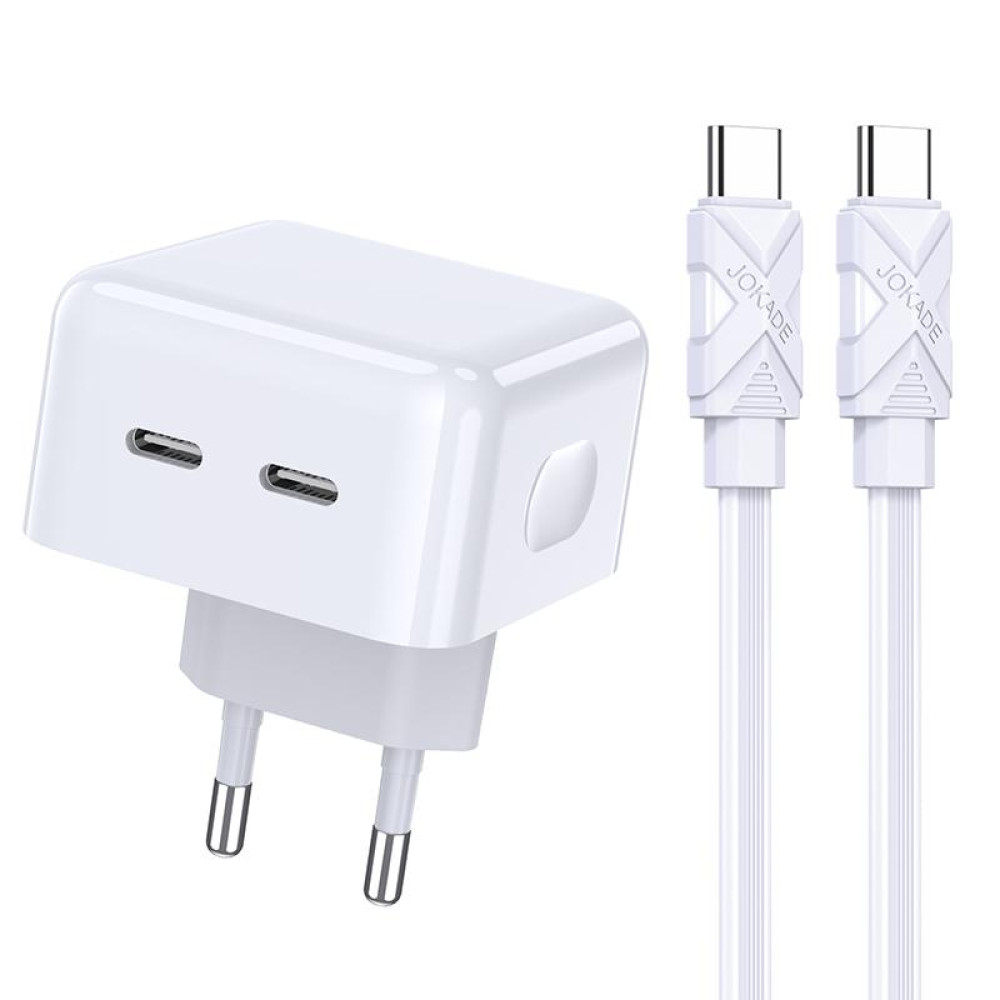 Мережевий зарядний пристрій Jokade JB040 (2USB-C/40W) + кабель Type-C - Type-C- білий