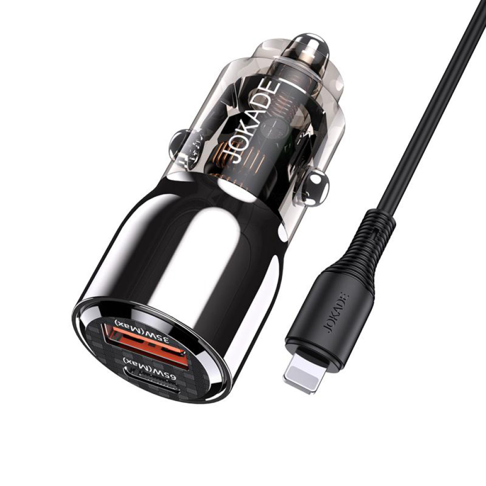 Автомобільний зарядний пристрій Jokade JH026 (USB/USB-C/100W) + кабель Type-C - Lightning- чорний