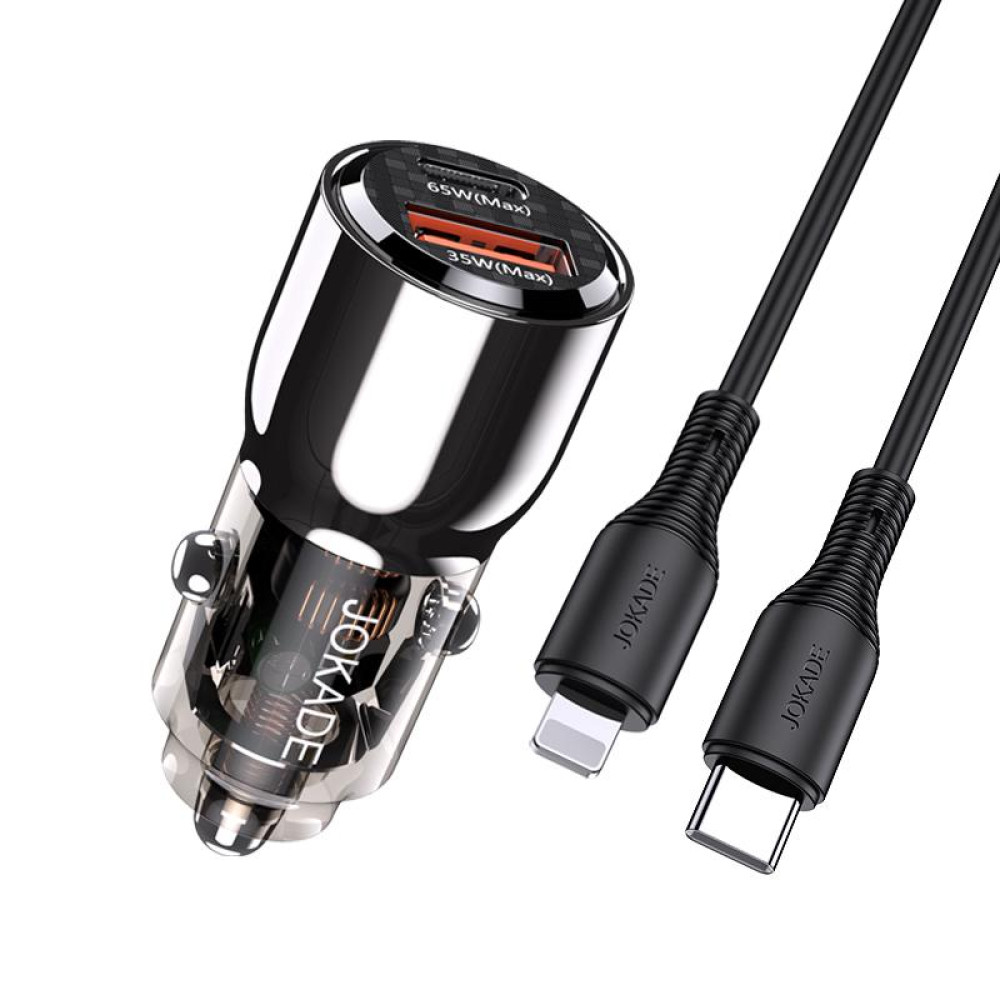 Автомобільний зарядний пристрій Jokade JH026 (USB/USB-C/100W) + кабель Type-C - Lightning- чорний